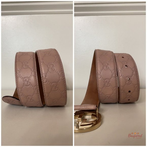 Authentic Gucci Pink Guccissima Leather Gold Interlocking G Buckle Belt 80/32 - Picture 9 of 12